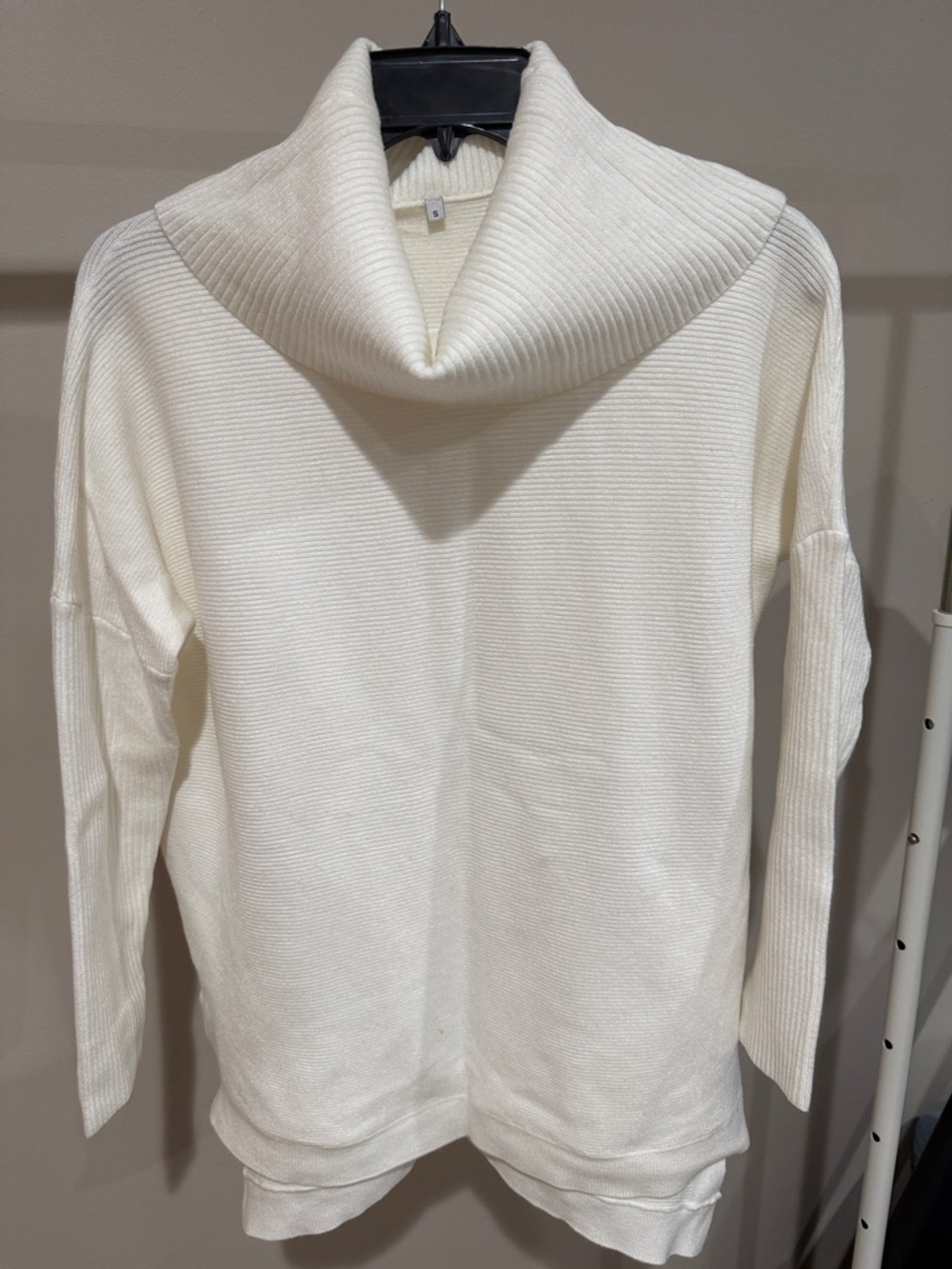 White Cowl Neck Women's Sweater - Soft Rib Knit